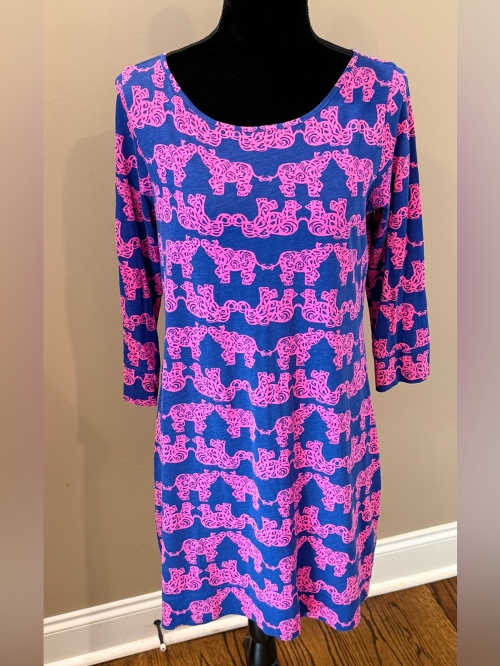 Women’s LILLY PULITZER Marlowe pink and navy elephant print dress- Size medium - Picture 2 of 8